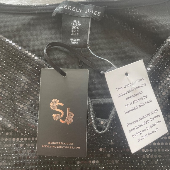Sincerely Jules Sparkly Black Cow Neckline Sequin Sleeveless Crop Top, Small - Picture 3 of 13